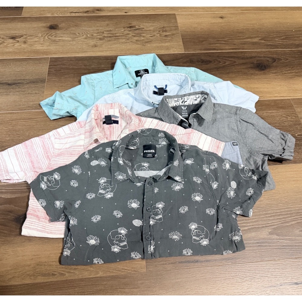 Boys SS Button Down Shirt Lot 5pc Volcom Gap RSQ Shaun White Size M 8-10